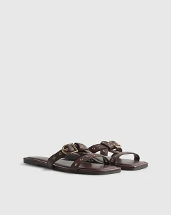 Red Leather T Bar Buckle Sandals