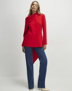 Red Long Sleeve Double Breasted Cape Blazer