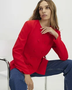 Red Long Sleeve Double Breasted Cape Blazer