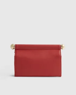 Red Metal Handle Foldover Clutch Bag