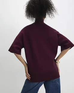 Red Oversized Knitted High Neck Top