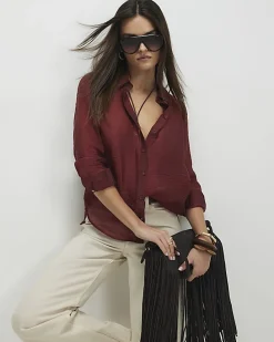 Red Oversized Long Sleeve Blouse