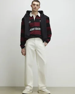 Red Oversized Striped Long Sleeve Rugby Shirt