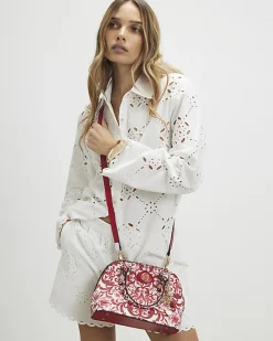 Red Paisley Print Cross Body Tote Bag