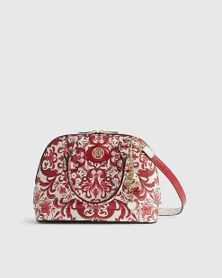 Red Paisley Print Cross Body Tote Bag