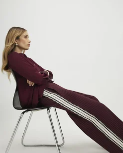 Red Pinstripe Crochet Side Stripe Joggers