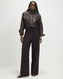 Red Pinstripe Pleated Wide Leg Trousers
