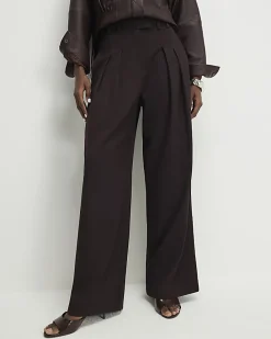 Red Pinstripe Pleated Wide Leg Trousers