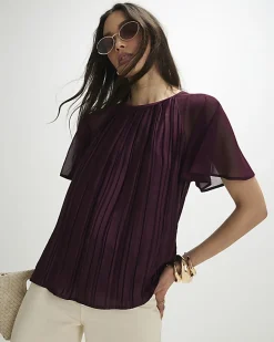 Red Pleated Hybrid Short Sleeve T-Shirt