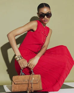 Red Pointelle Maxi Dress