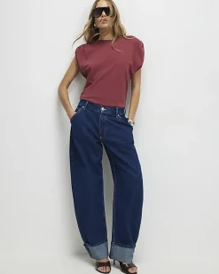 Red Premium Ruched Shoulder T-shirt