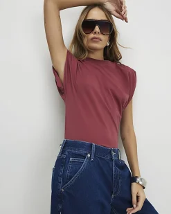 Red Premium Ruched Shoulder T-shirt