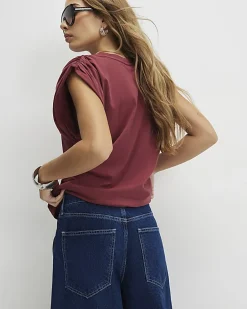 Red Premium Ruched Shoulder T-shirt