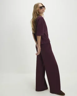 Red Premium Whipstitch Wide Leg Joggers