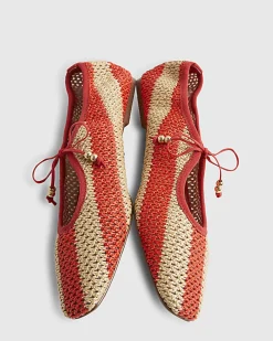 Red Raffia Striped Mary Jane Shoes