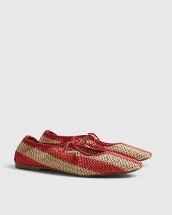 Red Raffia Striped Mary Jane Shoes