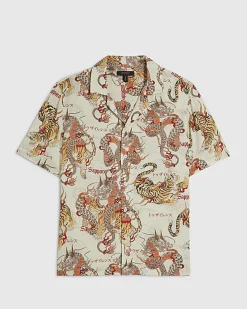Red Regular Fit Japanese Dragon Shirt