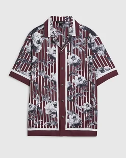 Red Regular Fit Stripe Floral Shirt