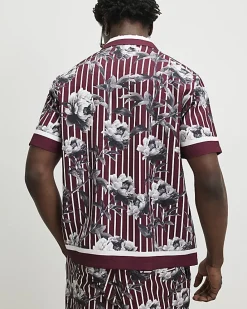 Red Regular Fit Stripe Floral Shirt