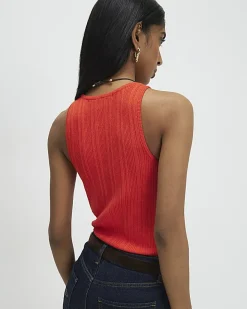 Red Ribbed Knitted Vest Top