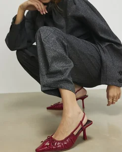 Red Ruched Bow Slingback Court Heels