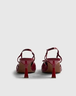 Red Ruched Bow Slingback Court Heels