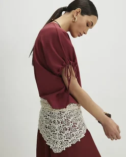Red Ruched Sleeve T-Shirt