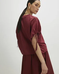 Red Ruched Sleeve T-Shirt