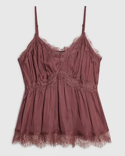 Red Satin Lace Trim Cami