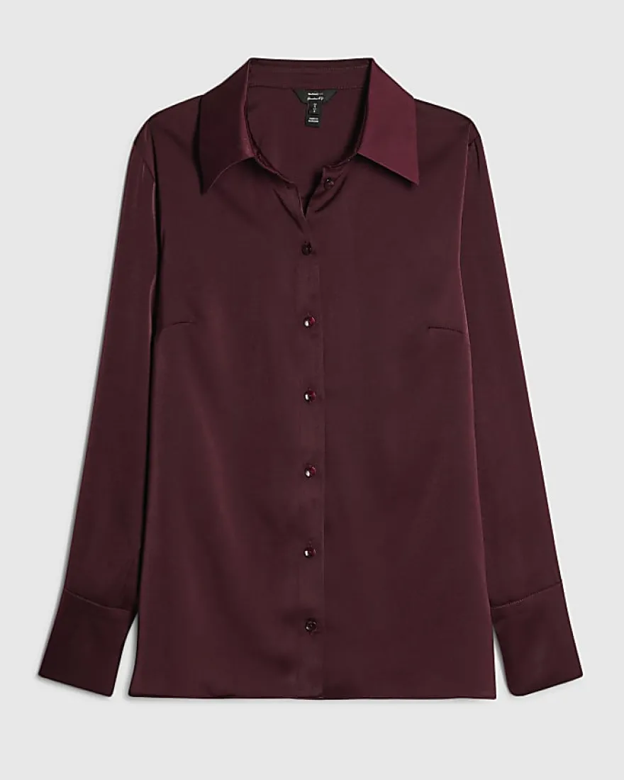 Red Satin Long Sleeve Slim Fit Shirt