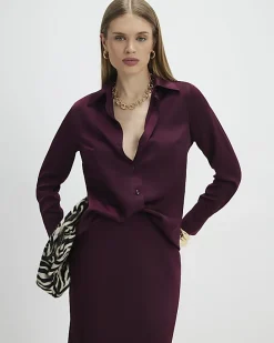Red Satin Long Sleeve Slim Fit Shirt
