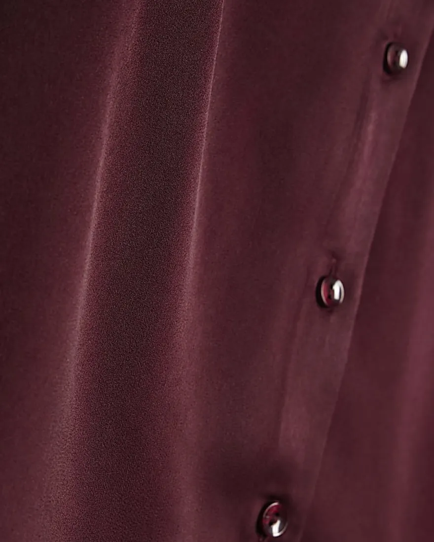 Red Satin Long Sleeve Slim Fit Shirt