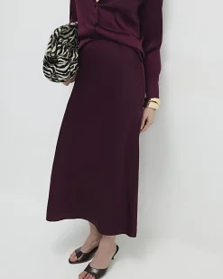 Red Satin Midi Skirt