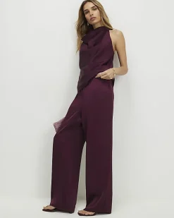 Red Satin Wide Leg Trousers