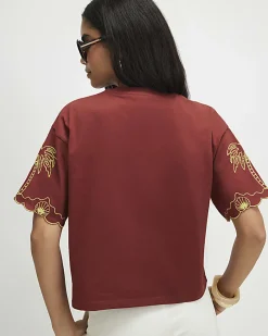 Red Shell Embroidered Crop T-shirt