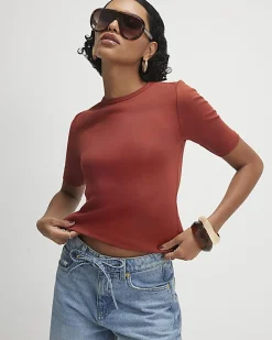 Red Short Sleeve Cotton Fitted Top