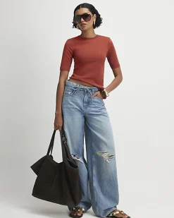 Red Short Sleeve Cotton Fitted Top
