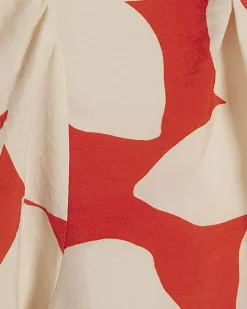 Red Short Sleeve Floral Print Blouse