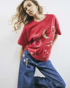 Red Short Sleeve Paris Graphic Print T-shirt