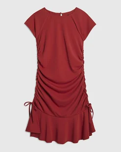 Red Short Sleeve Ruched Mini Dress
