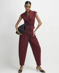 Red Sleeveless Belted Waistcoat