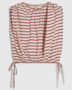 Red Sleeveless Striped Bubble Hem Top