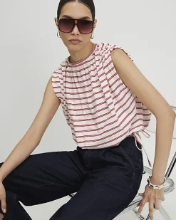 Red Sleeveless Striped Bubble Hem Top