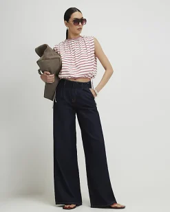 Red Sleeveless Striped Bubble Hem Top