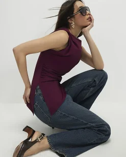 Red Sleeveless Twist Drape Top