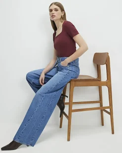 Red Square Neck Fitted Top