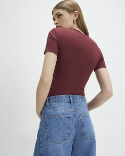 Red Square Neck Fitted Top