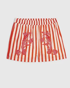 Red Stripe Beaded Shorts