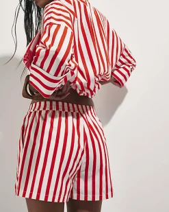 Red Stripe Beaded Shorts