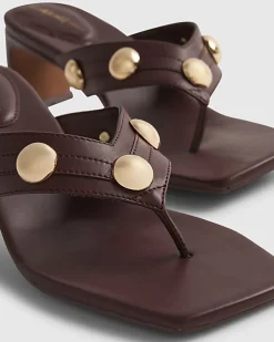 Red Studded Toe Thong Heeled Sandals